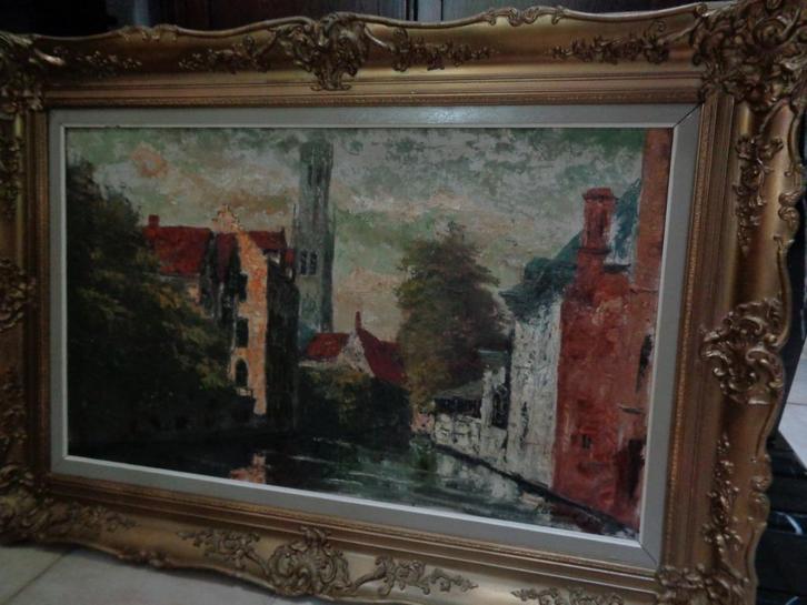 *Prachtig groot gesigneerd antiek schilderij met mooie kader, Antiek en Kunst, Kunst | Schilderijen | Klassiek, Ophalen of Verzenden