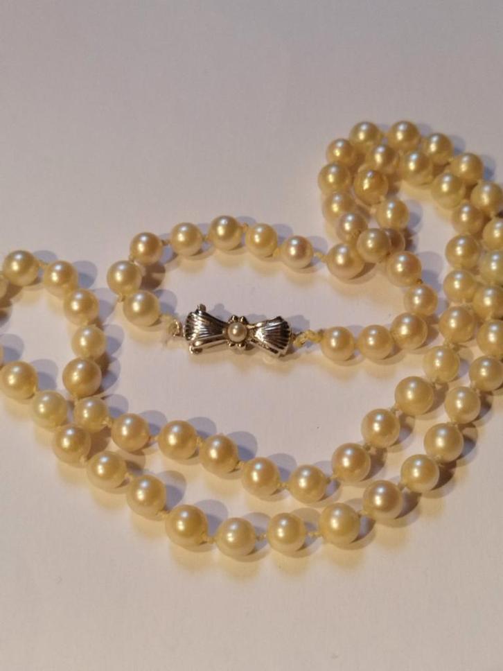 Parelketting met gouden sluiting 585, Sieraden, Tassen en Uiterlijk, Antieke sieraden, Ketting, Goud, Ophalen of Verzenden