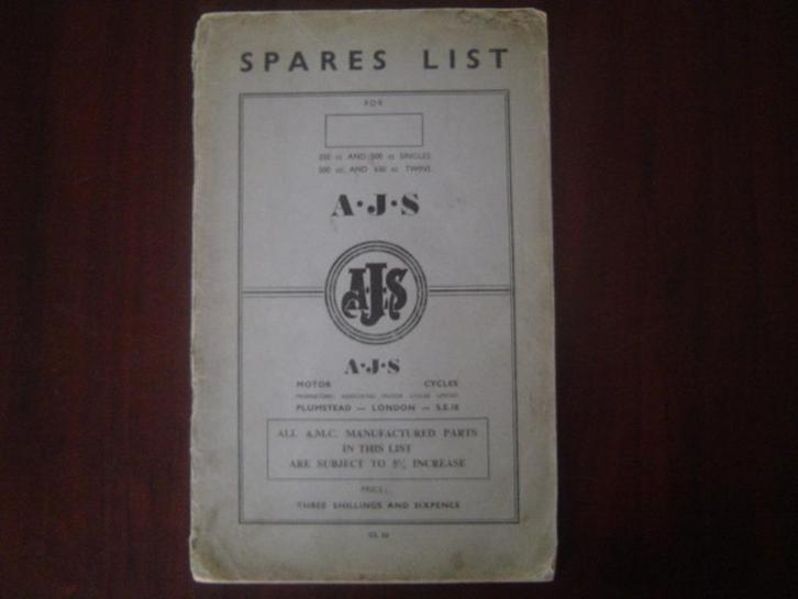 AJS 350cc 500cc singles en 500cc 650cc twins parts list, Motoren, Handleidingen en Instructieboekjes, Overige merken, Ophalen of Verzenden