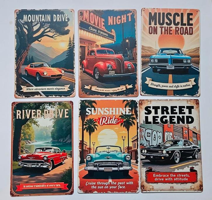 Set van 6 mooie metalen borden, 20x30 cm, American classics, Huis en Inrichting, Woonaccessoires | Wanddecoraties, Ophalen of Verzenden