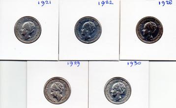 WILHELMINA SET 1/2 GULDENS 1921T/M 1930 INCL 1929 B ZILVER  beschikbaar voor biedingen