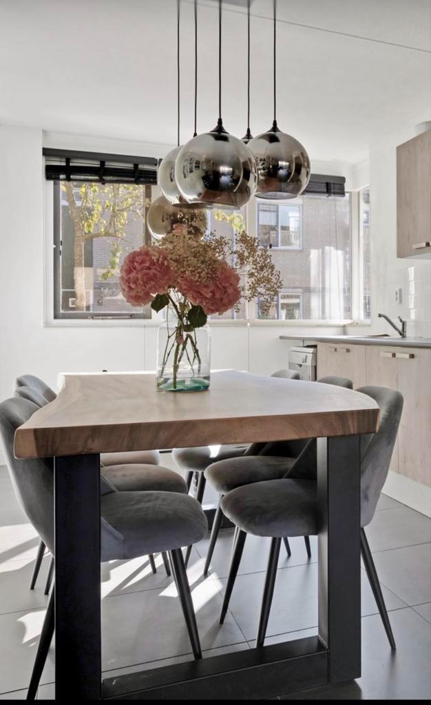 6 Kwantum Eetkamerstoelen - Weg wegens verhuizing!, Huis en Inrichting, Stoelen, Gebruikt, Vijf, Zes of meer stoelen, Stof, Grijs