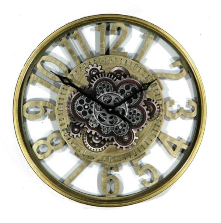 Raderklok Grey, met tandwielen Ø 60 cm., Huis en Inrichting, Woonaccessoires | Klokken, Nieuw, Wandklok, Analoog, Ophalen of Verzenden