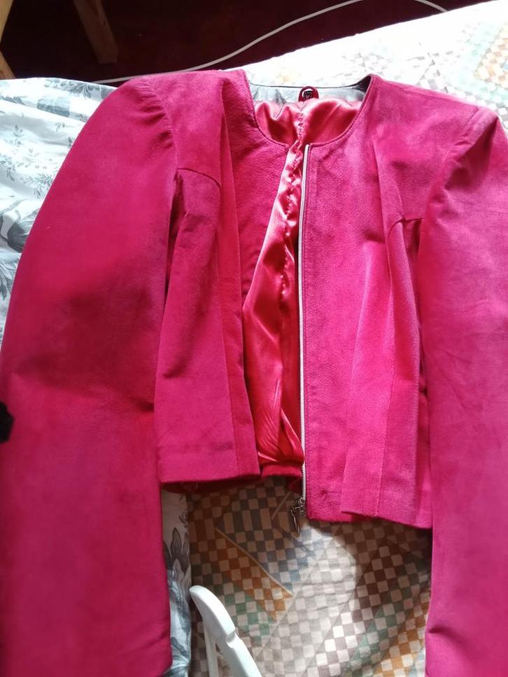 Cyclaam Roze Suède Blazer - Maat 38, Kleding | Dames, Jasjes, Kostuums en Pakken, Zo goed als nieuw, Jasje, Maat 38/40 (M), Roze