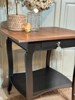 Antieke houten tafeltje op wieltjes, brocante, zwart, Ophalen of Verzenden