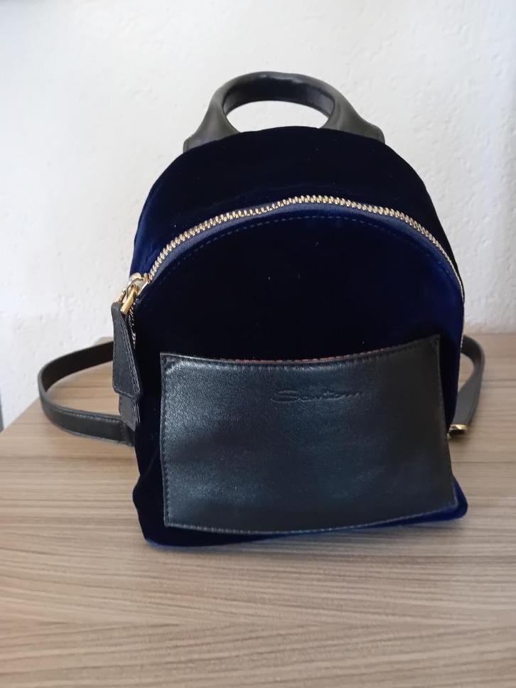 SANTONI Mini Rugzakje leer/velours, Sieraden, Tassen en Uiterlijk, Tassen | Damestassen, Zo goed als nieuw, Overige typen, Blauw
