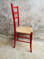 Rood houten stoel met gevlochten zitting , jaren 70, Gebruikt, Ophalen of Verzenden, Eén, Jaren 70