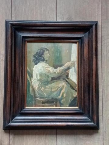 Meisje schildert - olie op paneel - J. Verplancke beschikbaar voor biedingen