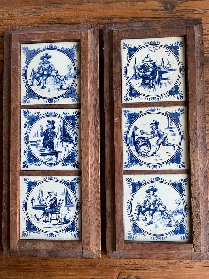 Delfts Blauwe Tegeltableaus in Houten Lijst, Antiek en Kunst, Antiek | Wandborden en Tegels, Ophalen of Verzenden