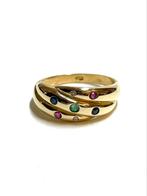 14k gouden ring met robijn, saffier, smadagd en diamant, ., Ophalen of Verzenden, ., Met edelsteen