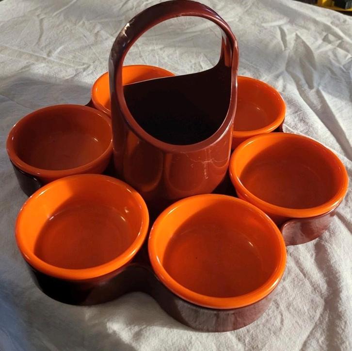 Vintage Emsa hapjesschaal of snackset 1970s, Huis en Inrichting, Keuken | Tupperware, Gebruikt, Schaal, Oranje, Ophalen of Verzenden