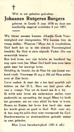 Burgers Johannes Rutgerus 1938 Leuth 1957, Verzamelen, Bidprentjes en Rouwkaarten, Ophalen of Verzenden