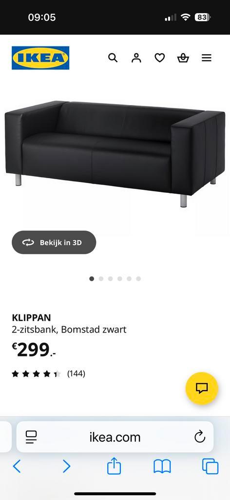 ZGAN Zwarte IKEA Klippan Bank - Delft, Huis en Inrichting, Banken | Bankstellen, Zo goed als nieuw, Rechte bank, Tweepersoons