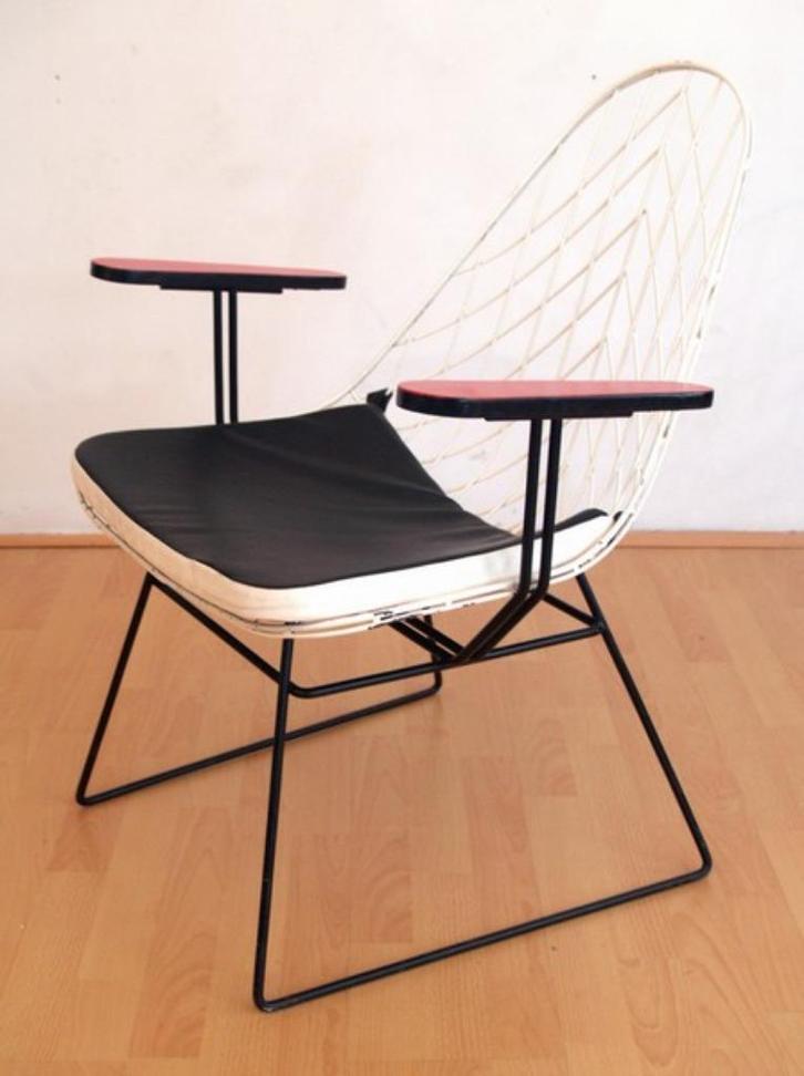 Draad fauteuil atrb. Cees Braakman en A.Dekker mid century, Huis en Inrichting, Fauteuils, Gebruikt, Metaal, Stof, Ophalen