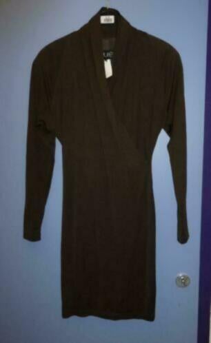 Laurel bruin overslag jurkje 800virgin wool mt S nr 27386, Kleding | Dames, Jurken, Zo goed als nieuw, Maat 36 (S), Bruin, Boven de knie