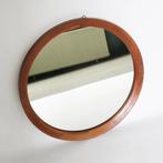 Vintage Deens design ronde spiegel teak frame, Minder dan 100 cm, Minder dan 50 cm, Rond, Ophalen of Verzenden