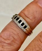18 karaat witgouden ring met saffier en diamant! maat 17mm, Ophalen of Verzenden, 17 tot 18, Met edelsteen, Dame