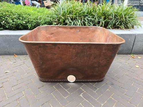 Groot! Antieke Koperen bloembak | houtbak | badkuip, Tuin en Terras, Bloempotten, Gebruikt, Overige materialen, Binnen, Balkon