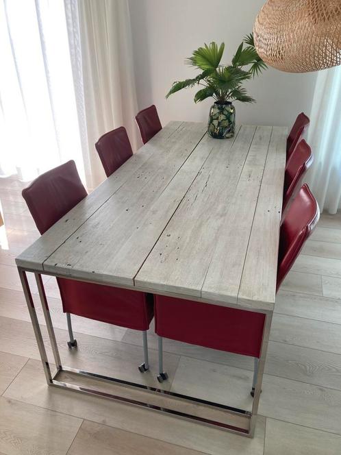 Set van 6 leren eettafel stoelen, Huis en Inrichting, Stoelen, Gebruikt, Vijf, Zes of meer stoelen, Leer, Rood, Ophalen