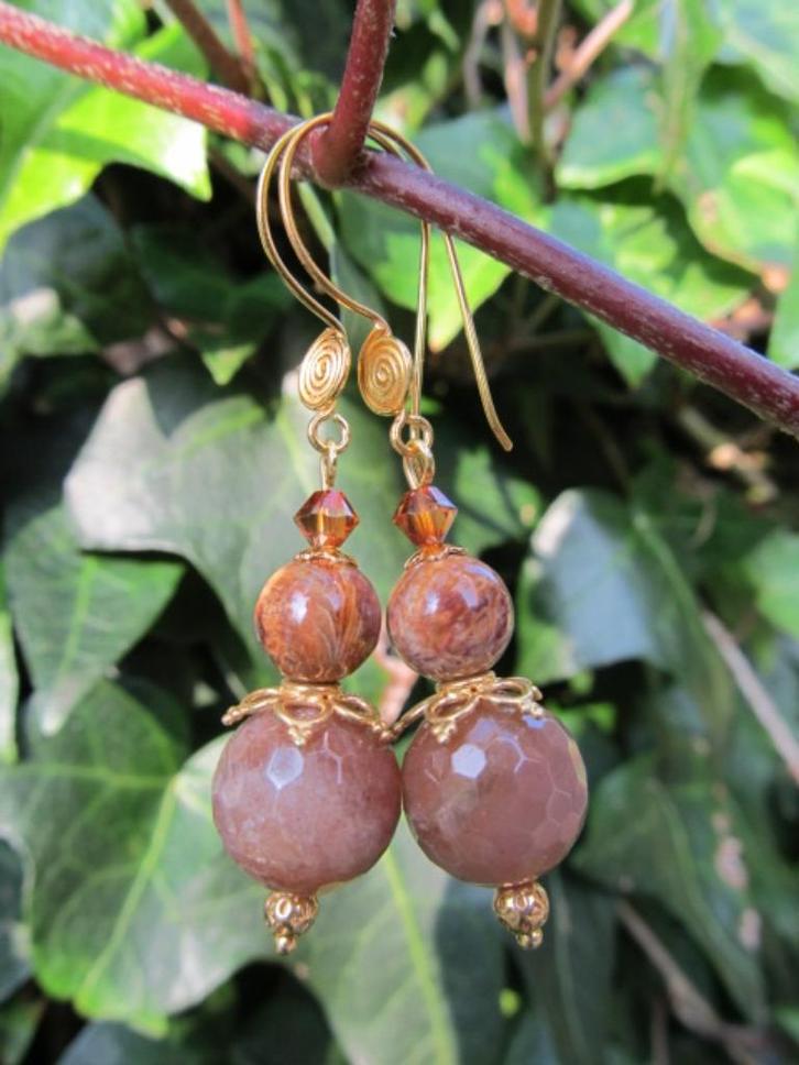 Oorbellen Sunny Fossil zonnesteen-koraal goud, Sieraden, Tassen en Uiterlijk, Edelstenen, Nieuw, Ophalen