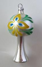 Oude Kerstbal Lamp met bloem ( geel en blauw, groen blad ), Ophalen of Verzenden