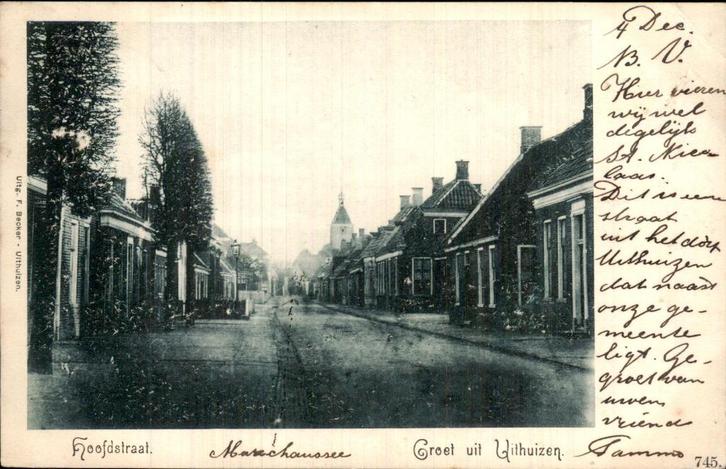 Hoofdstraat- Groet uit Uithuizen, Verzamelen, Ansichtkaarten | Themakaarten, Gelopen, Voor 1920, Overige thema's, Ophalen of Verzenden