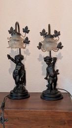 2xAntieke/vintage lampen cherubijn/cupido glazen kap, Ophalen of Verzenden