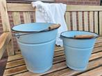 2 Oude emaille emmers lichtblauw, Ophalen of Verzenden