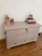 Houten brocante kist in licht beige/taupe, Ophalen