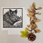 Dubbele kaart met envelop handgemaakt linosnede 15x15 cm, Diversen, Ophalen of Verzenden, Nieuw