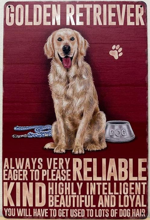 Golden Retriever eigenschappen hond reclamebord van metaal, Dieren en Toebehoren, Honden-accessoires, Ophalen of Verzenden