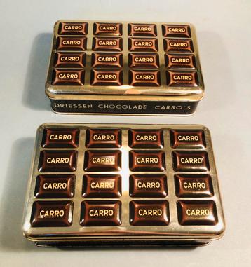 Twee kleine Driessen Carro Chocolade blikken, bruin goud beschikbaar voor biedingen