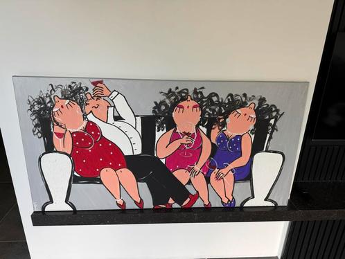 Schilderij Dikke Dames op Bank - Modern Kunstwerk, Antiek en Kunst, Kunst | Schilderijen | Modern, Ophalen