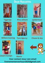 Mascottes te huur (met acteur), Hobby en Vrije tijd, Feestartikelen | Verhuur, Ophalen, Zo goed als nieuw, Overige