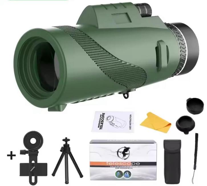 High-Power 80x100 Monoculair – Haarscherp & Compact, Audio, Tv en Foto, Optische apparatuur | Verrekijkers, Nieuw, Dakkant (recht)