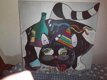 Schilderij  ' kat met kater ' beschikbaar voor biedingen