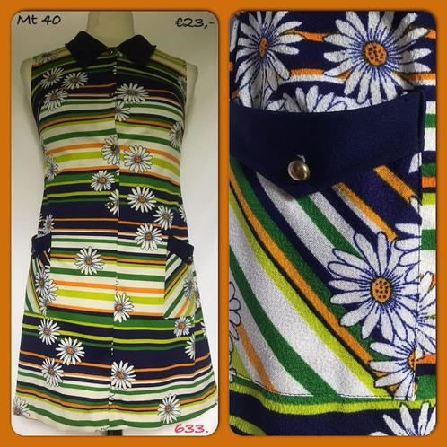 633. Vintage jurk mt 40, Kleding | Dames, Jurken, Gedragen, Maat 38/40 (M), Groen, Verzenden