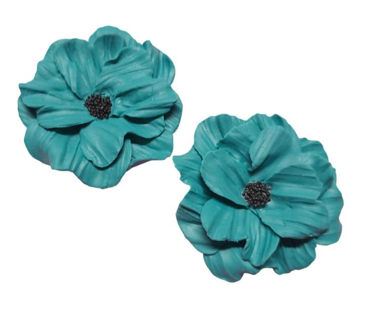 BLOEM oorbellen PETROL zwarte kaviar beads bloemhart, Overige materialen, Overige kleuren, Nieuw, Eveline@pimpschuur.nl