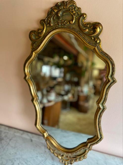Vintage houden houten kuifspiegel, Huis en Inrichting, Woonaccessoires | Spiegels, Gebruikt, Minder dan 50 cm, Minder dan 100 cm