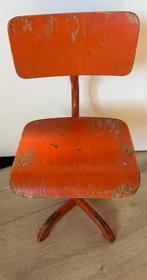 Oranje schoolstoeltje kindersroel retro hout en ijzer, Ophalen, Gebruikt, Stoel(en)