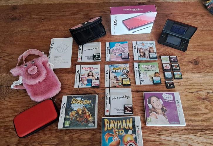 Nintendo DS Lite + Games Pakket, Spelcomputers en Games, Spelcomputers | Nintendo DS, Gebruikt, DS Lite, Zwart, Met games, Met beschermhoes of tas
