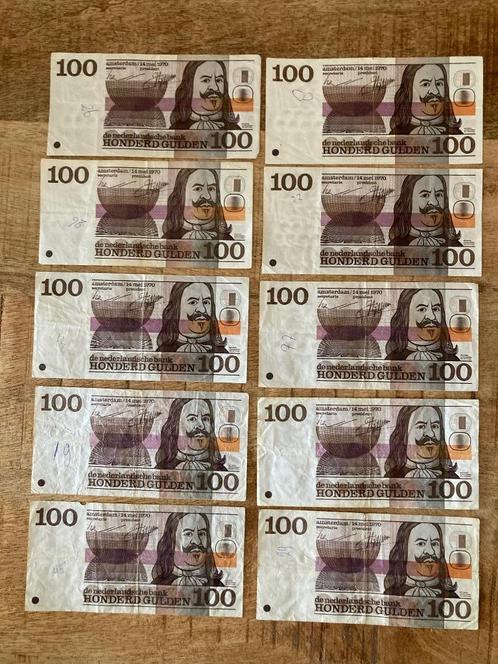 10 x 100 gulden 1970 Michiel de Ruyter, Postzegels en Munten, Bankbiljetten | Nederland, Setje, 100 gulden, Ophalen