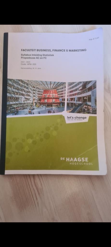 Syllabus Inleiding Statistiek De Haagse Hogeschool, M. H. Jans, Zo goed als nieuw, Alpha, HBO