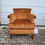 Chesterfield fauteuil in velvet stof goud met blauw. NIEUW, Huis en Inrichting, Fauteuils, Ophalen, Gebruikt, 75 tot 100 cm, Stof