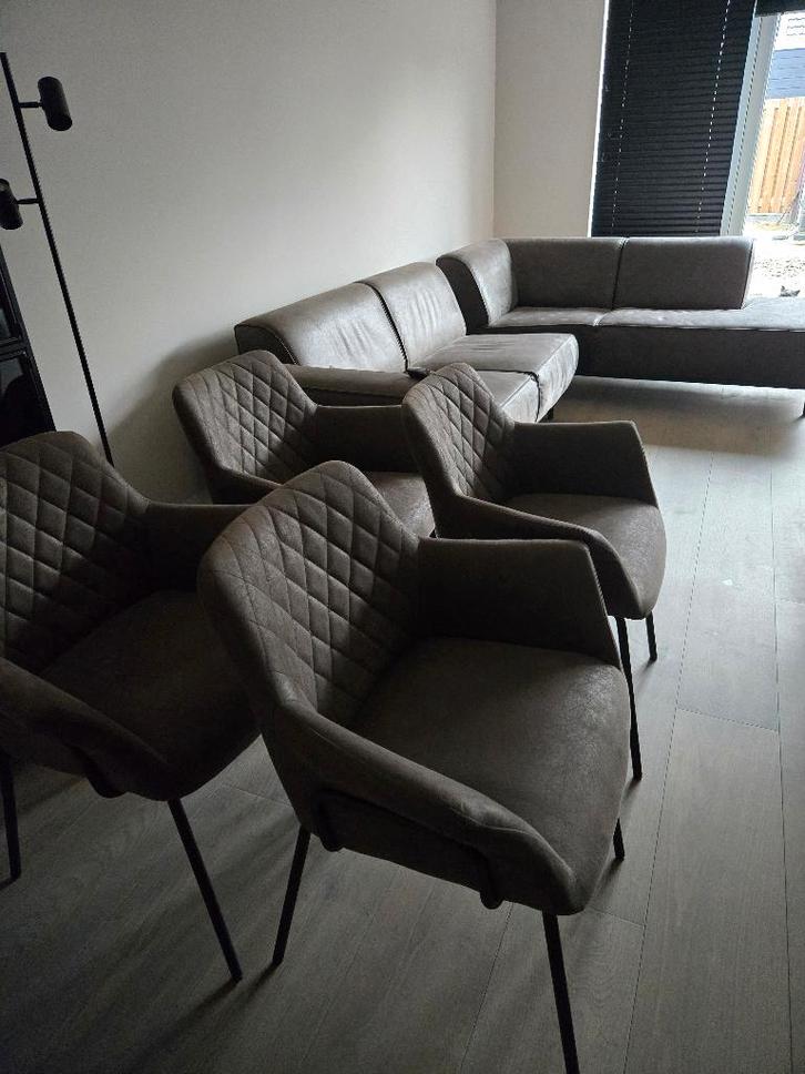 4x Eetkamerstoelen Bronx71 - donkerbruin / antraciet, Huis en Inrichting, Stoelen, Zo goed als nieuw, Vier, Leer, Metaal, Stof