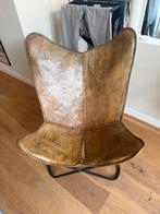Vintage Vlinderstoel van Leer, Ophalen, Gebruikt, Bruin, Leer