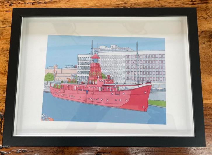 Kunstdruk Rotterdams lichtschip Jan van der Heyden, Antiek en Kunst, Kunst | Litho's en Zeefdrukken, Ophalen of Verzenden