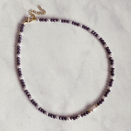 Paarse Kralen Ketting Facet kralen met Parel Rvs goud, Sieraden, Tassen en Uiterlijk, Kettingen, Nieuw, Overige materialen, Paars