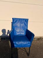 1 stuk Montis Chaplin stoel blauw leer onderstel me doppen, Gebruikt, Blauw, Leer, Ophalen of Verzenden