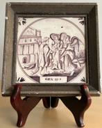 18e eeuwse bijbelse mangaan tegel Lot en 2 engelen in Sodom, Antiek en Kunst, Antiek | Wandborden en Tegels, Verzenden